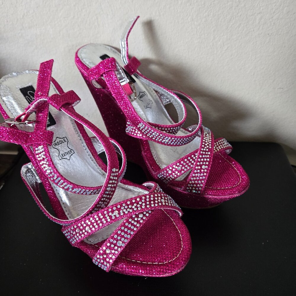 Hot pink wedge sandals
